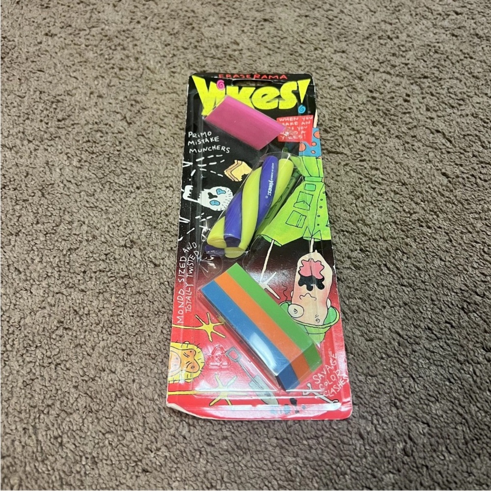 Rare Vintage Yikes Wreck-Tangular Twisted Erasers 1993 Stationary Berol Ltd New